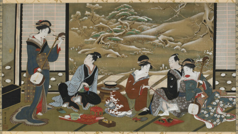Interior and winter landscape Hanging scroll